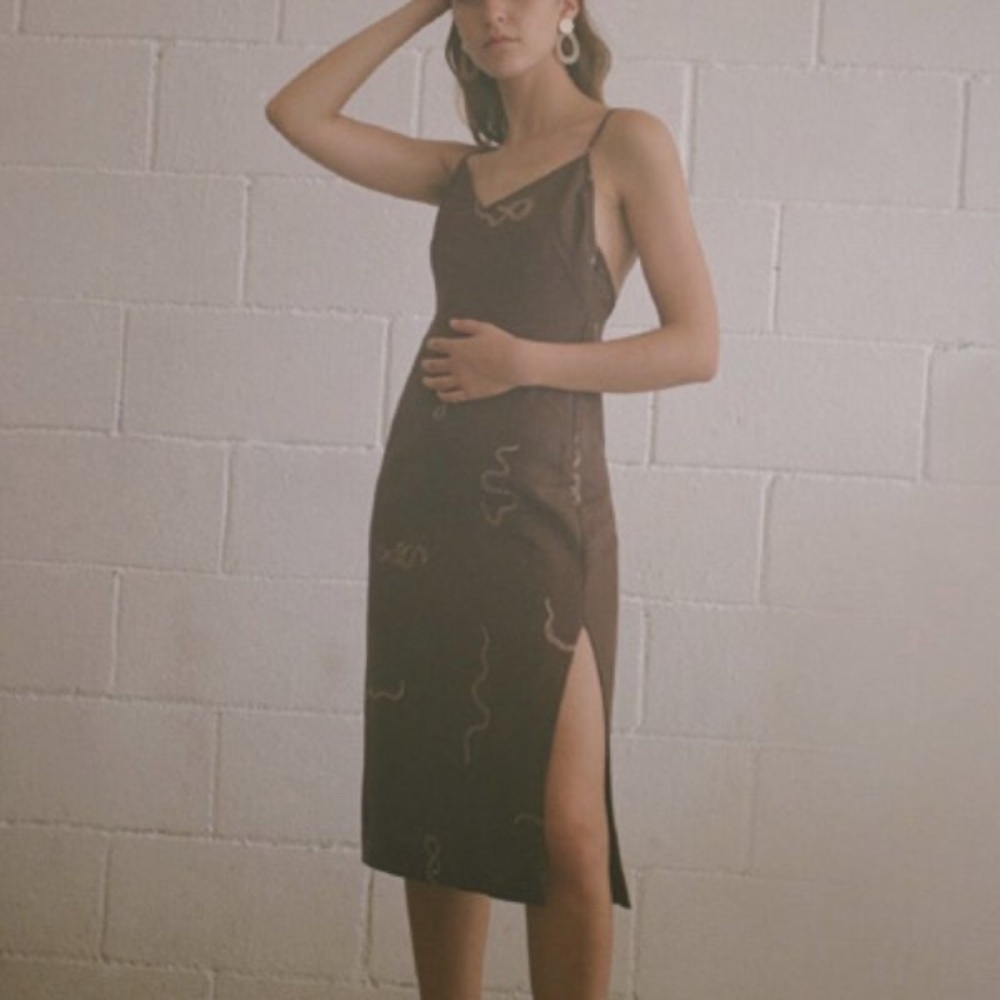 Paloma Wool Brown Midi Snake Dress 100% linen